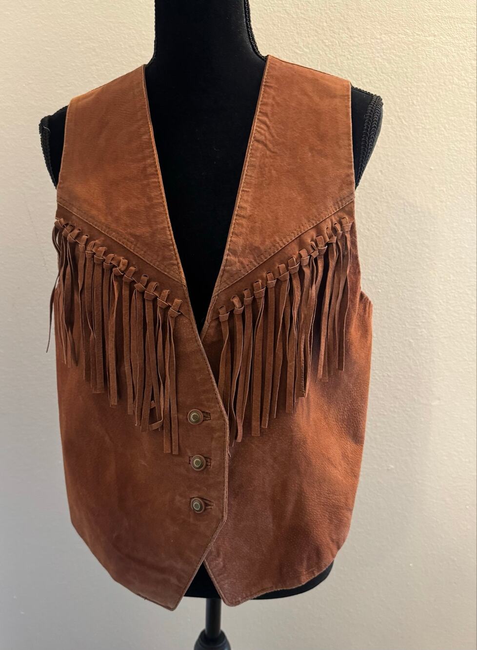 VTG 80s Compagnie Internationale Express Suede Leather Fringe Vest Western Boho